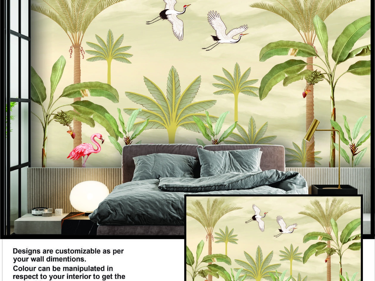 Floral wallpaper master bedroom Gurugram